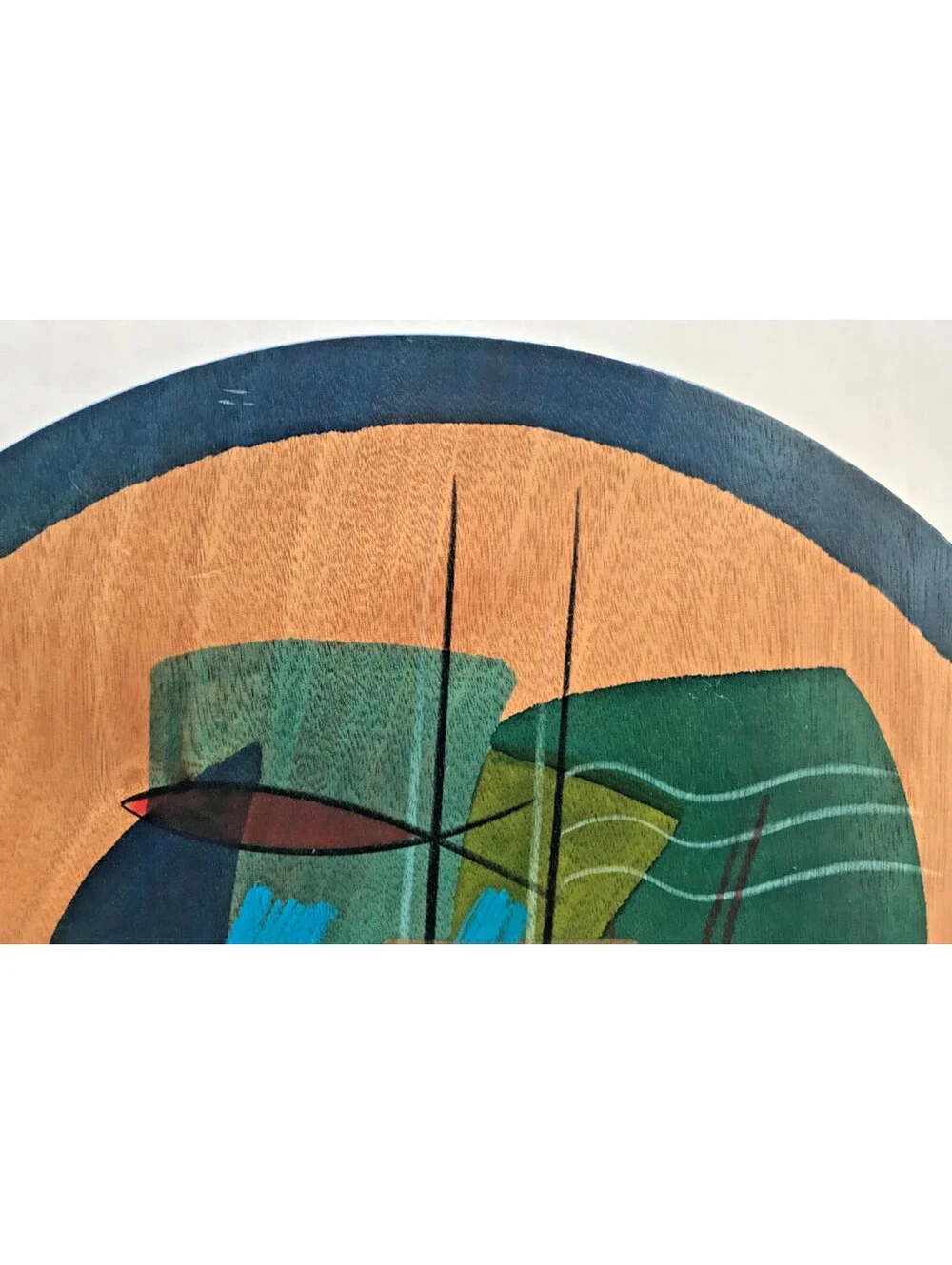 Kakadu Art Lazy Susan Tray Handpainted Signed by Reut Shahar Approx. 17.75” Worn